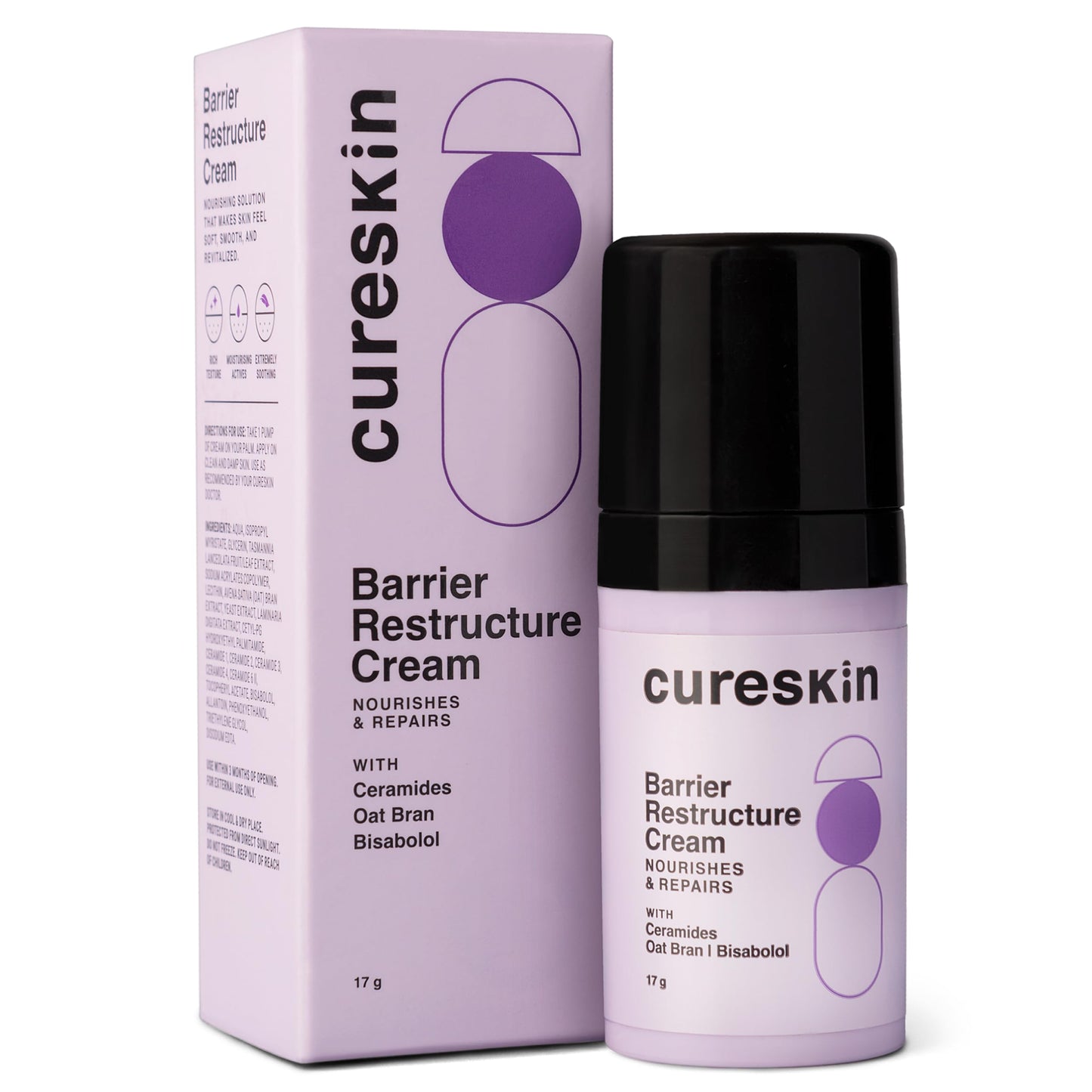 Cureskin Barrier Restructure Cream | Nourishes and Repairs | Ceramides, Oat Bran, Bisabolo (17 g)