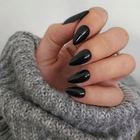 KQueenest 30 Pcs Acrylic Press on Nails Short Almond, Black False Nails Short Almond, Glossy Solid Color Stiletto Fake Nails Set, Reusable Natural Gel Stick on Nail for Women Finger Daily Wear