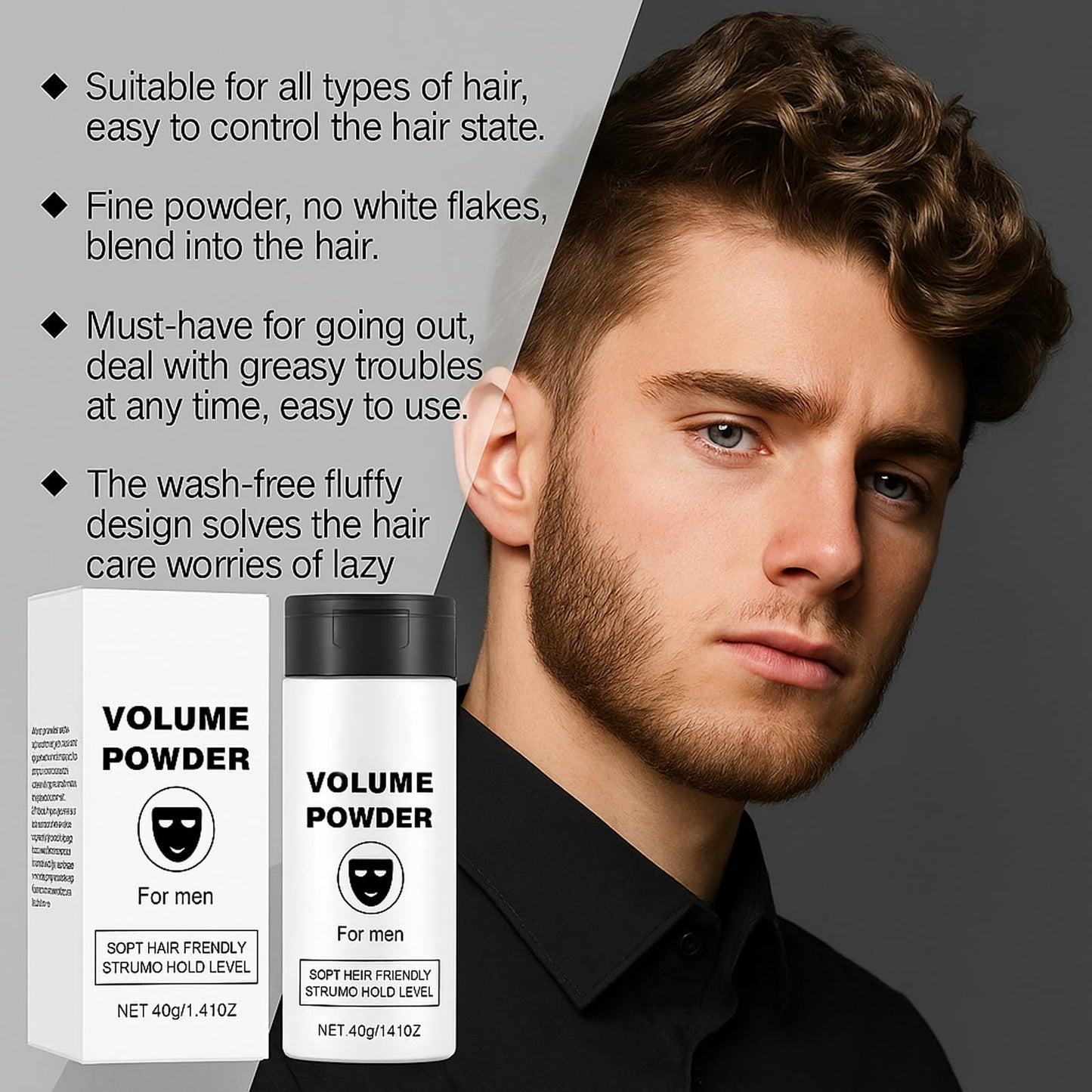 AmiCera Volume Powder for Men,Texture Powder, Hair Styling Powder Men, Instantly Adds Texture & Volume, Mens Volumising Hair Products, Long-lasting Strong Hold Fluffy, for All Hair Types,40g