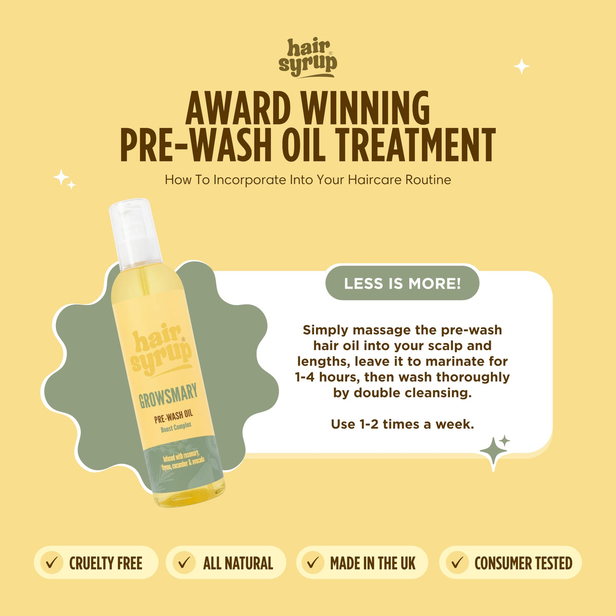 Hair Syrup | Rosemary Pre-Wash Hair Oil | Made with Rosemary, Thyme, Cucumber & Avocado | Nourish Your Scalp & Mind with Growsmary | Vegan | 100% Natural | 300ml Pump Bottle Applicator