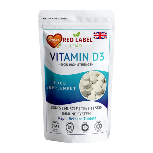 Red Label Health Vitamin D3 Tablets 4000IU, 360 Vitamin D Supplement Tablets (1 Year Supply) High Strength Healthy Teeth & Bones, Supports The Immune System for Men & Women Vegetarian Made in The UK