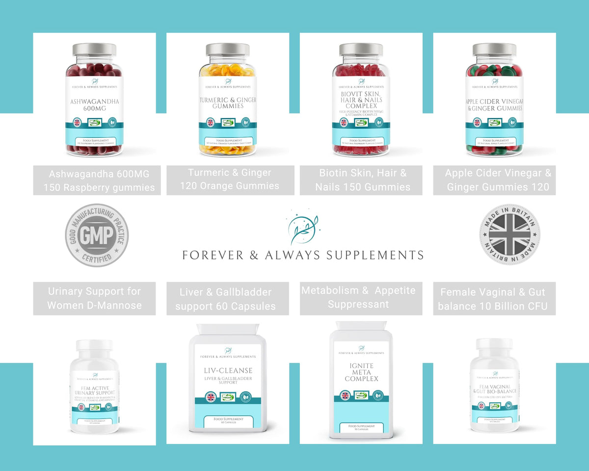 Forever & Always Supplements Ashwagandha High Strength Gummies (150) 1200mg per serv - Raspberry Flavoured Gummies for Adults - Sleep, Mind, Calm, Focus & Melatonin Support Supplements