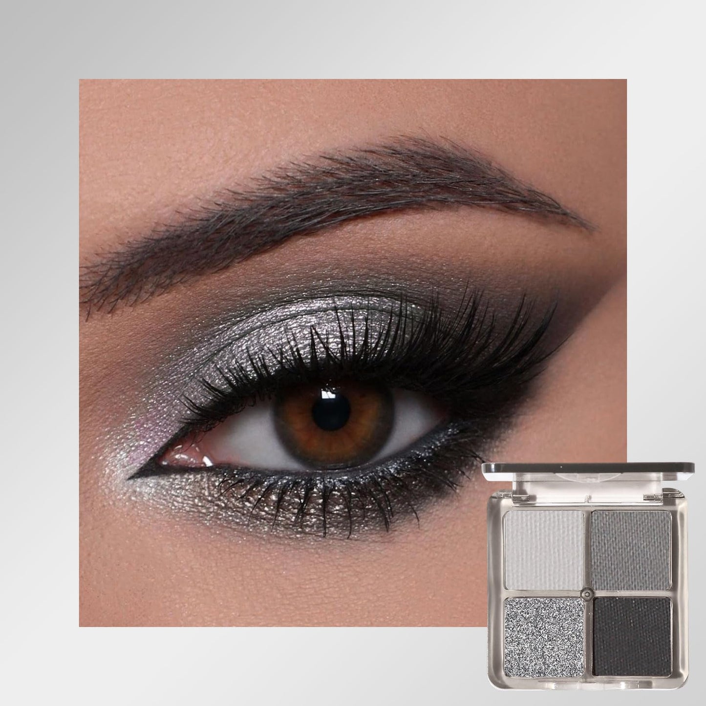 Black Silver Smoky Eyeshadow Palettes, Gray Cool Make-Up Palettes Shimmer Glitter Eye Shadow, 4-colour Gothic Highly Pigmented Long Lasting Shimmering and Matte Eye Shadow Palette