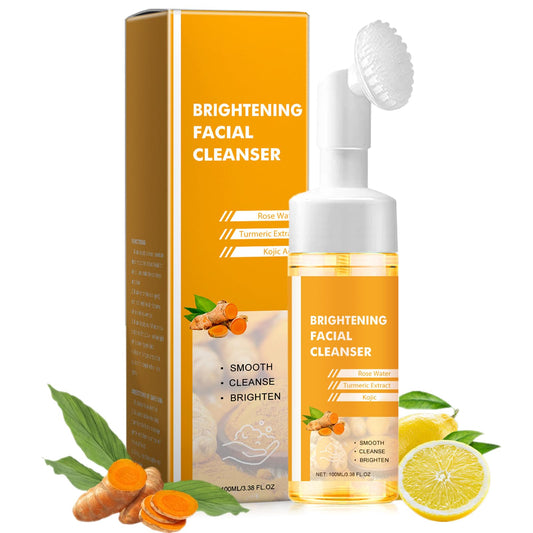 Beauthink Brightening Turmeric Face Wash – Foaming Facial Cleanser with Brush, Hydrates & Gently Cleanses, Antioxidant, Regulate the Balance of Water and Oil, Deep Cleansing Oil Control Cleanser