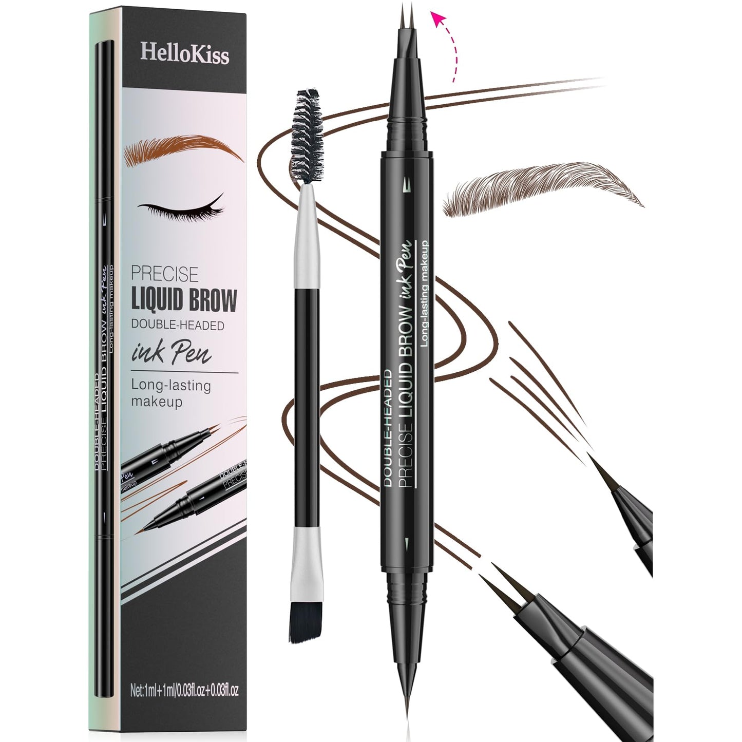 RZJZGZ Curved Eyebrow Pen, 3D Waterproof Eyebrow Pencil Contouring Pen, Brow Pencil 2-in-1 Dual-Ended with Micro-Fork-Tip and Precise Brush-Tip Create Natural Hair-Like Brows, Last All-Day, Dark Brown