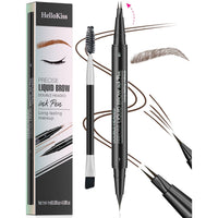 RZJZGZ Curved Eyebrow Pen, 3D Waterproof Eyebrow Pencil Contouring Pen, Brow Pencil 2-in-1 Dual-Ended with Micro-Fork-Tip and Precise Brush-Tip Create Natural Hair-Like Brows, Last All-Day, Dark Brown