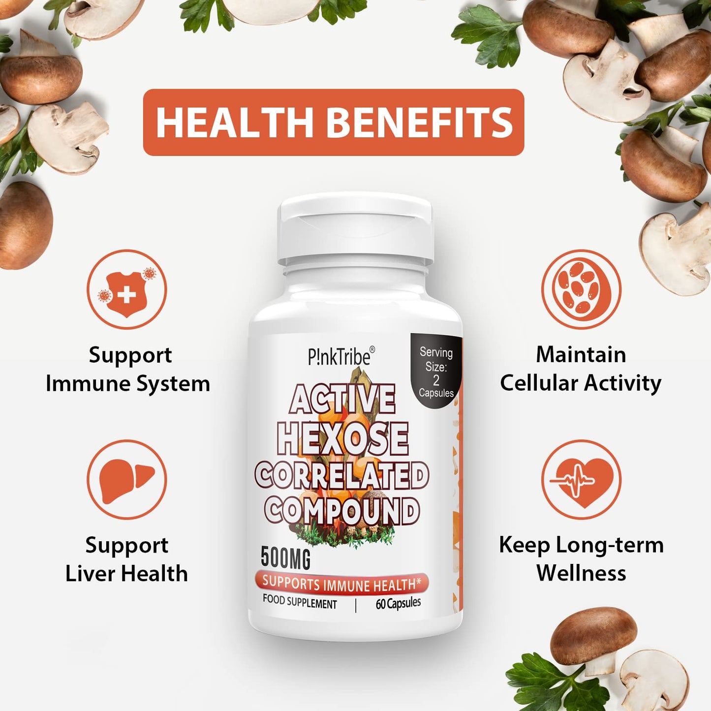 Active Hexose Correlated Compound 500mg - Supports Immune Health, Liver Function & T-Cell/Natural Killer Cell Activity - 120 Veggie Capsules (Pack of 2)