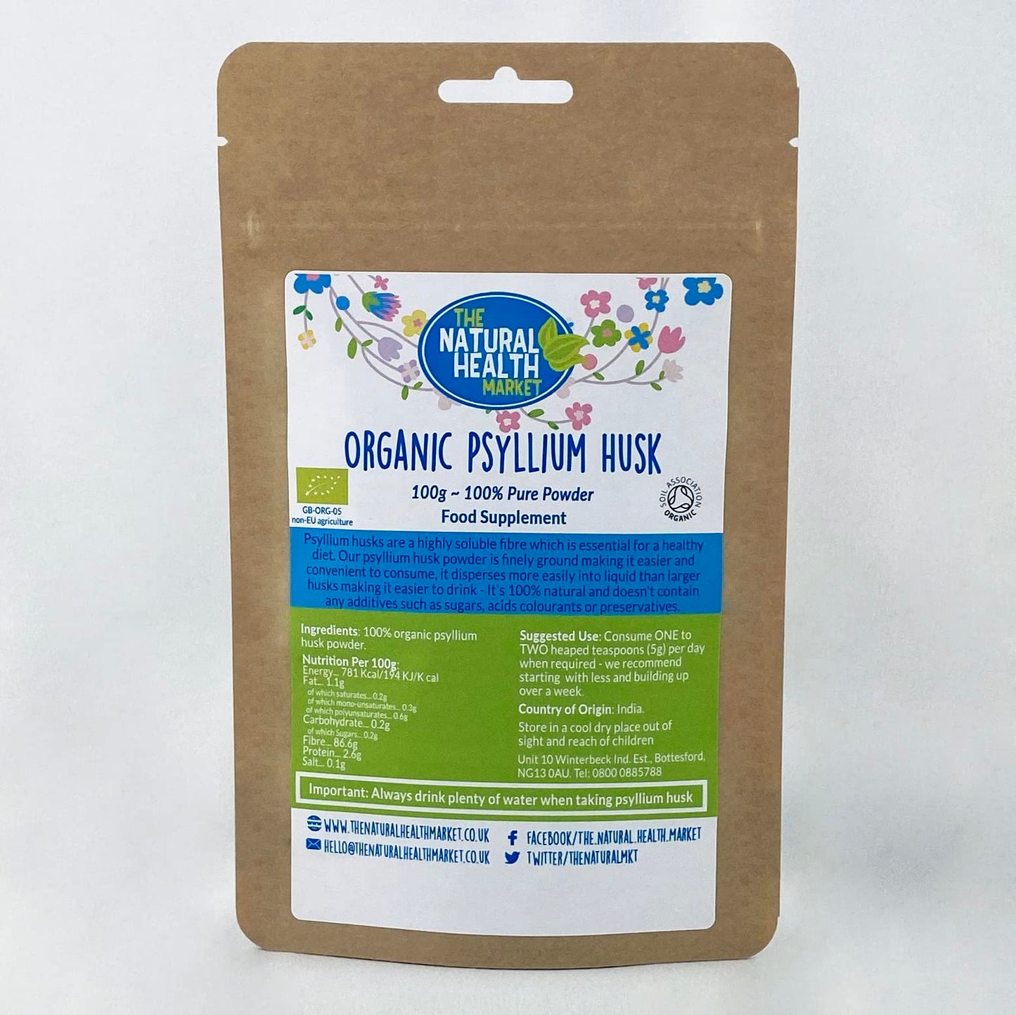 The Natural Health Market Organic Psyllium Husk Powder by The Natural health Market | Fine Milled Powder | Organic Probiotic (50g)