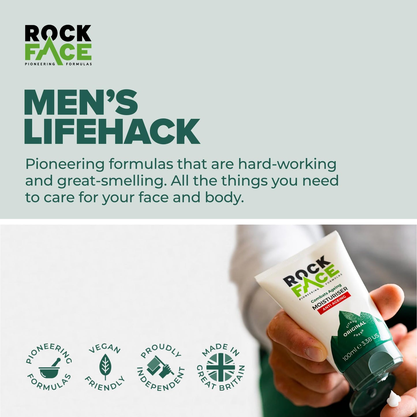 Rockface Rock Face Mens Moisturiser - Anti Ageing, Fast Absorbing Face Cream, 100ml, Combats Signs of Ageing, Fresh Citrus Scent