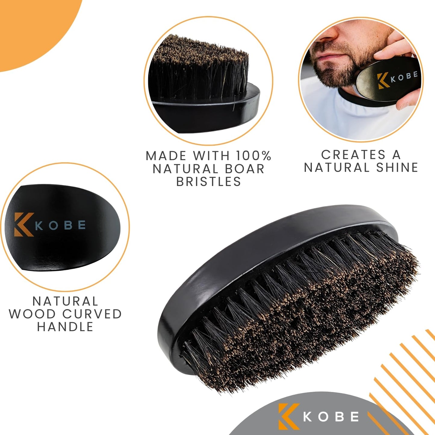 Kobe Gable Palm Brush 100% Natural Boar Bristle Hair Brush/Beard Brush - Military Style Hair Brush - Works Well With Beard Oils - Dark Wood