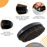 Kobe Gable Palm Brush 100% Natural Boar Bristle Hair Brush/Beard Brush - Military Style Hair Brush - Works Well With Beard Oils - Dark Wood