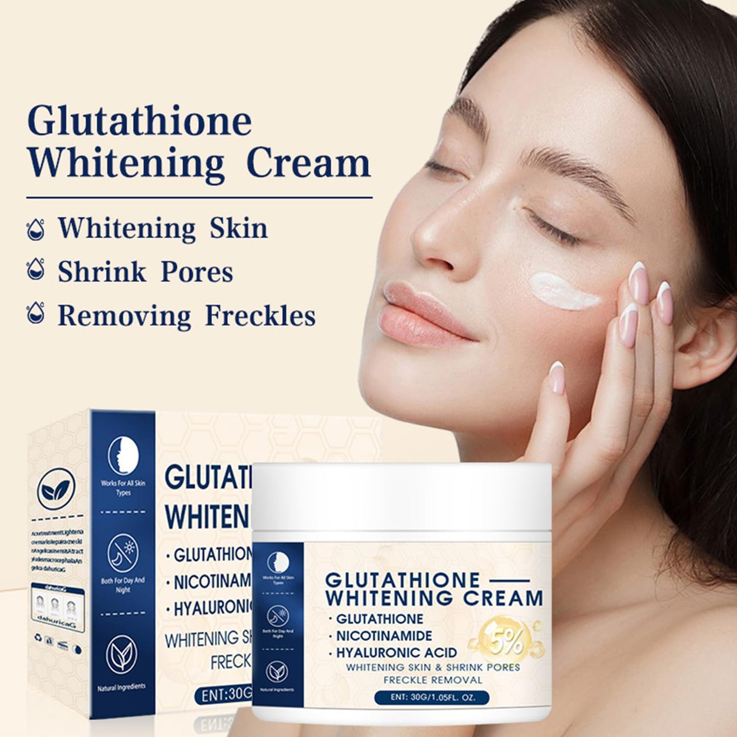 KOAHDE Glutathione Brightening Face Cream,Glutathione Anti-Aging Face Cream,Glutathione Skin-Lightening-Cream,Facial Dark Spots Remover,Glutathione Whitening-Cream,Glutathione Hydrating & Whitening Cream,30G