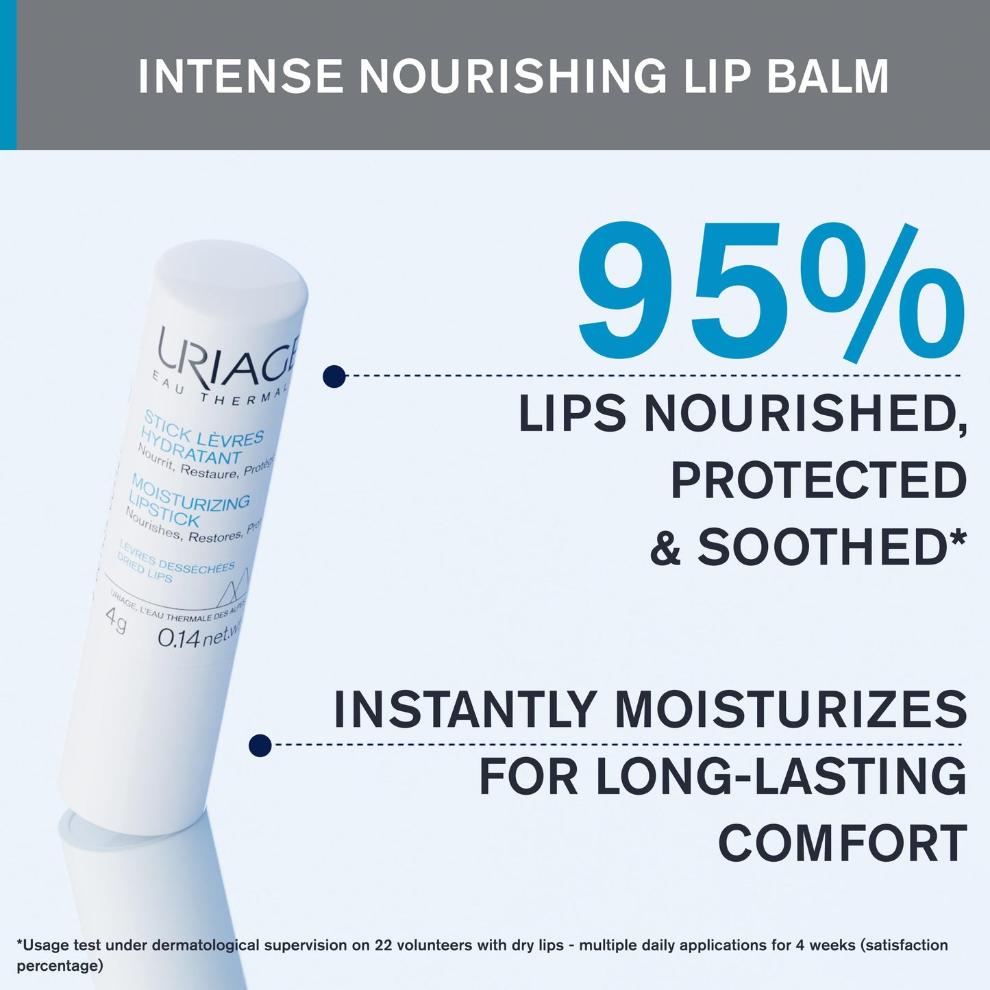 Uriage Eau Thermale Moisturizing Lipstick 4g - With Shea Butter & Borage Oil - Nourrishes, Restores, Protects - Long-Lasting - Very Dry & Irritated Lips