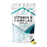 Vitamin B Complex | 365 Vegan Tablets (1 Year Supply) | Vitamin B1, B2, B3, B5, B6, B7 (Biotin), B9 (Folic Acid) & B12 | Reduction of Tiredness, Energy & Immune Support | Made in The UK | by NutriVolv