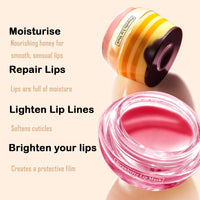 GEEWHILE Lip Sleeping Mask Lip Mask Skincare Lip Balm Set,2 Pcs Honey+Strawberry Bee Balm Moisturizing Lip Mask for Day&Night Lip Care,Repair,Prevent Dry Crack,Lip Line Reducing,Clearing Dead Skin