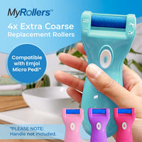 My Rollers 4 x Extra Coarse Blue Replacement Rollers Compatible with Emjoi Micro Pedi - Electric Foot File Roller Heads for Rough, Dry and Callused Feet