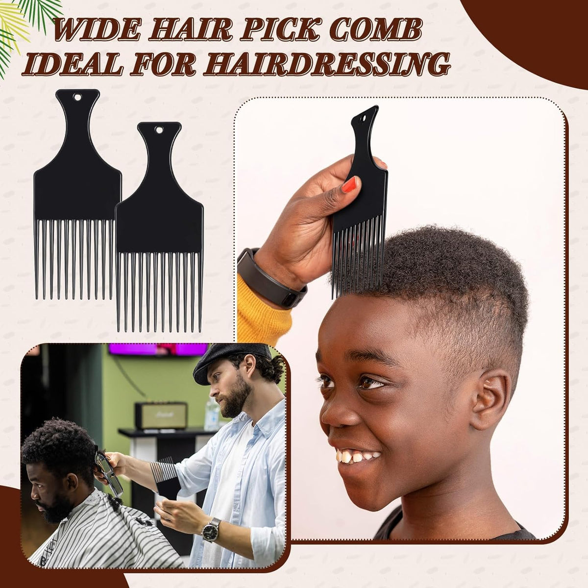 Rotupap Afro Hair Comb - 3pcs Plastic Afro Pick Hair Comb - Wide Tooth Smooth Afro Pick Comb - Afro Comb For Detangling And Styling,For Curly,Frizzy,Wavy&Afro Hair,Wide Tooth Comb Hairdressing Styling Tool