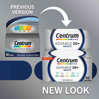 Centrum Advance 50+ Tablets Multivitamin & Mineral Supplements, with 24 essential nutrients, including vitamin D, C, Zinc, 60 ct