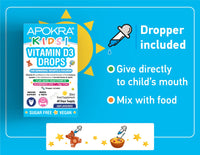 Vitamin D Drops Baby & Kids - Vegan - 60 Days Supply – 30mL – Preservative Free and Sugar Free Kids Vitamins - VIT D 400IU in MCT Oil - 10 micrograms per 0.5mL | APOKRA Kids