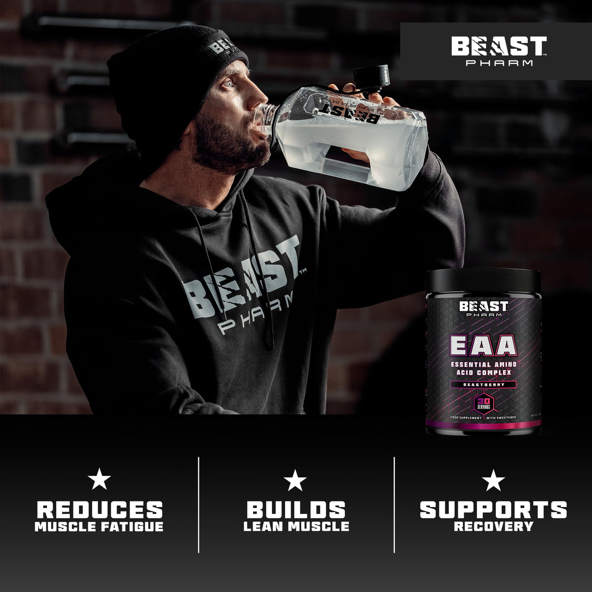 Beast Pharm EAA Amino Acids, 30 Servings Enhanced BCAA Powder | Sour Cherry
