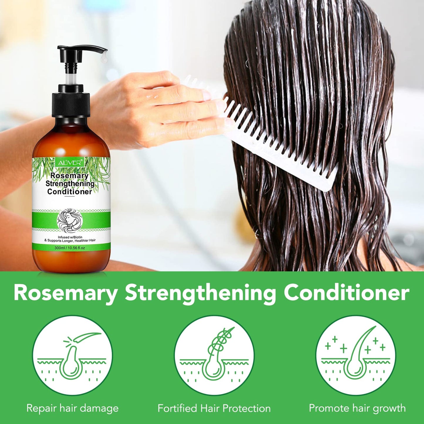 Bibonse Rosemary Conditioner, Rosemary Mint Conditioner, Organic Hair Growth Conditioner for Dry Damaged Hair, Supports Hair Strengthing, Nourishes Scalp, Biotin Hair Conditioner for Men Women, 300 ml