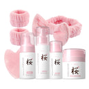 LAIKOU Sakura Skincare Set, Japanese Beauty Facial Kit for Women Teenage Girls, Cleanser, Toner, Serum, Moisturizer, Headband & Gua Sha Tool, Hydrating Facial Routine for Glowing Skin, 6PCS