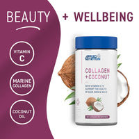Applied Nutrition Collagen + Coconut Capsules – Marine Collagen with Vitamin C & Coconut Oil – Hair,Skin & Nails Support – Joint & Connective Tissue Health –Halal Certified –180 Capsules (90 Servings)