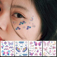 Rosymormor 18 Sheets Glitter Temporary Tattoos for Women Girls, Wings Butterfly Flowers Face Body Shiny Waterproof Stickers Fake Tattoos for Gifts Birthday Party Favors Festival Makeup Halloween