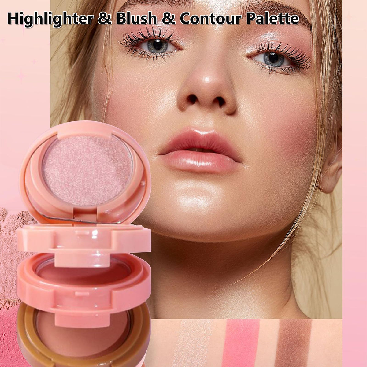 Joyeee 2Pcs Face Makeup Palette, 3 In 1 Blush Highlighter Contour Palette Pressed Powder, Blendable, Buildable, Travel Friendly, Multi-functional Face Beauty Combination for Shaping & Glowing Effect#1