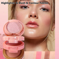 Joyeee 2Pcs Face Makeup Palette, 3 In 1 Blush Highlighter Contour Palette Pressed Powder, Blendable, Buildable, Travel Friendly, Multi-functional Face Beauty Combination for Shaping & Glowing Effect#1