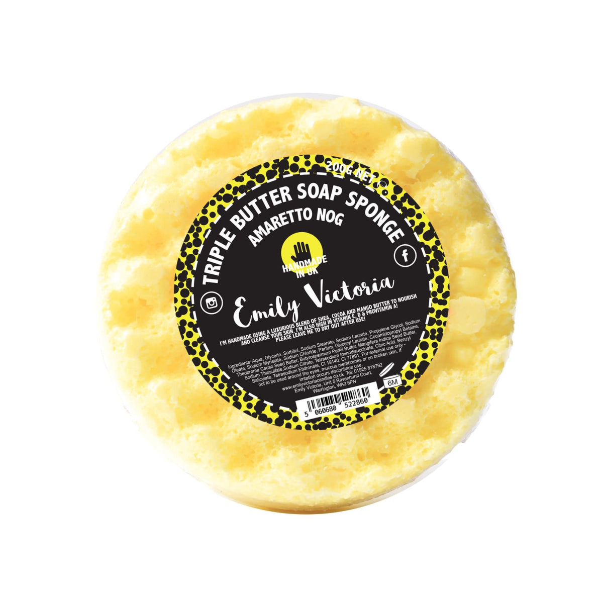 Emily Victoria Triple Butter Soap Sponge - Amaretto Nog Sweet & Nutty Scent 200g