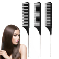 Bansusu 3PCS Tail Comb 3 Different SizesHighlighting Comb Set Plastic Hair Highlighting Comb with Stainless Steel Handles Rat Tail Hair Comb for Men Women Hair Mottling and Dyeing Styling(Black)