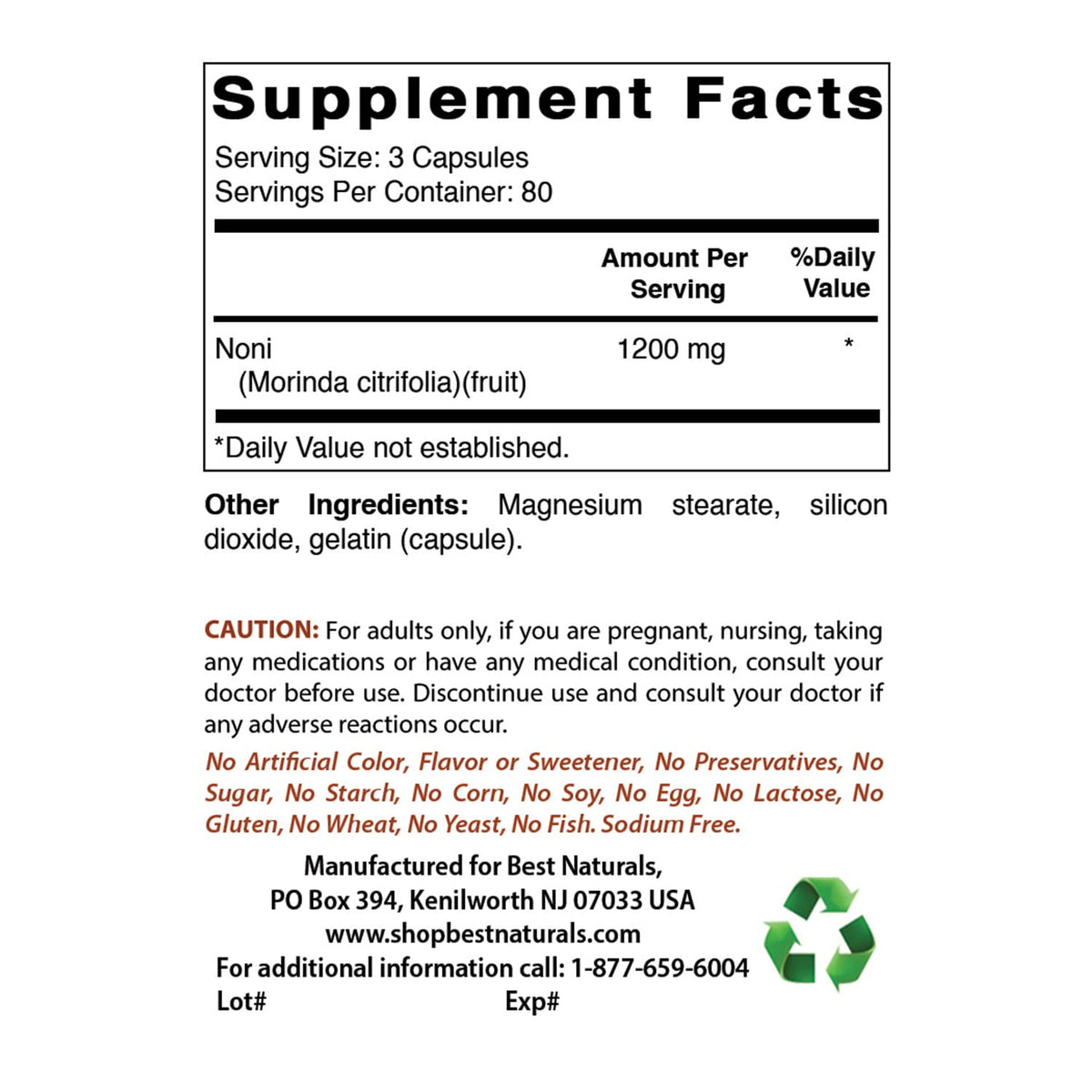 Best Naturals Noni 400 mg 240 Capsules (240 Count (Pack of 2))