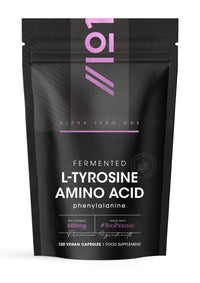 ALPHA01 Fermented L-Tyrosine 500mg with BioPerine - 120 Vegan Capsules - Essential Amino Acid Support – 120 Day Supply – Resealable and Recyclable Pouch by Alpha01