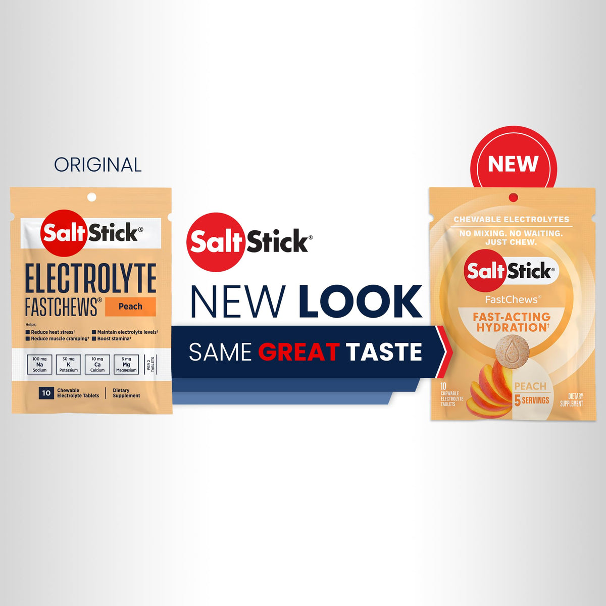 SaltStick Fastchews, Electrolyte Replacement Tablets for Rehydration, Exercise Recovery, Youth & Adult Athletes, Hiking & Sports Recovery, 2 x Packets of 10 Tablets (Peach)