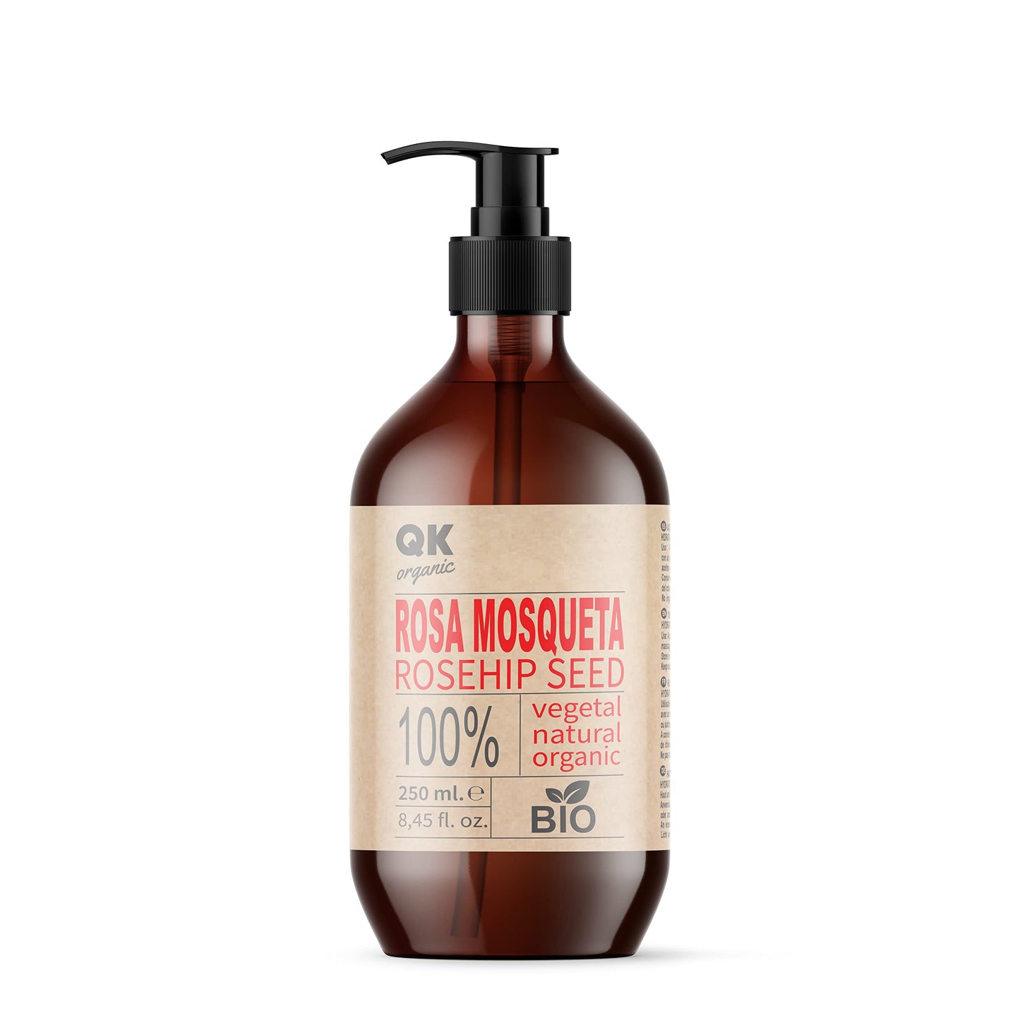 QKnatur Rosehip oil, 100% pure organic vegan, 250 ml, for scars and stretch marks, anti-wrinkle, anti-bio, cold pressed