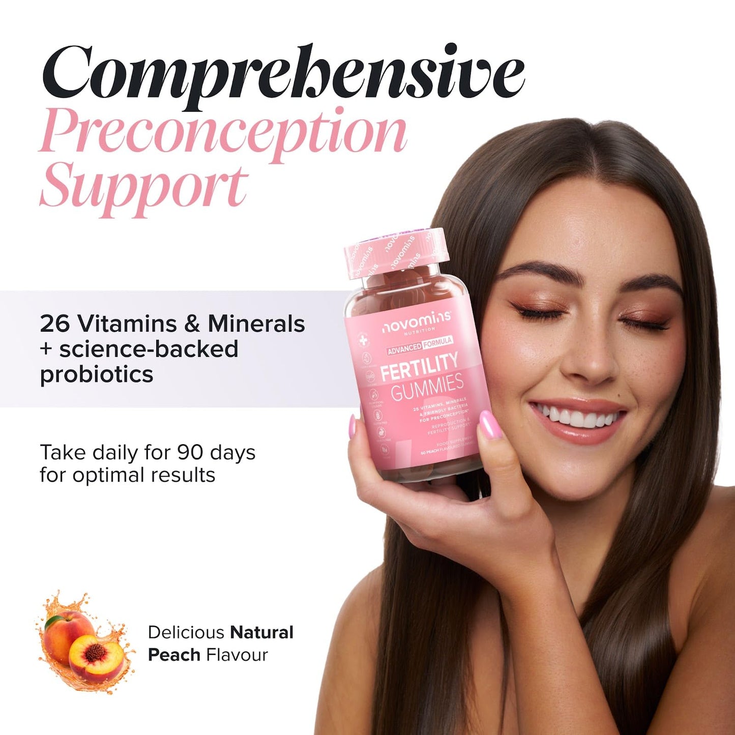 novomins Fertility Supplements for Women - 400ug Folic Acid, Inositol, Vitamin D, C, E, CoQ10-25 Prenatal Vitamins - Vegan & Gluten Free Conception Vitamins for Women - 60 Fertility Gummies - Novomins