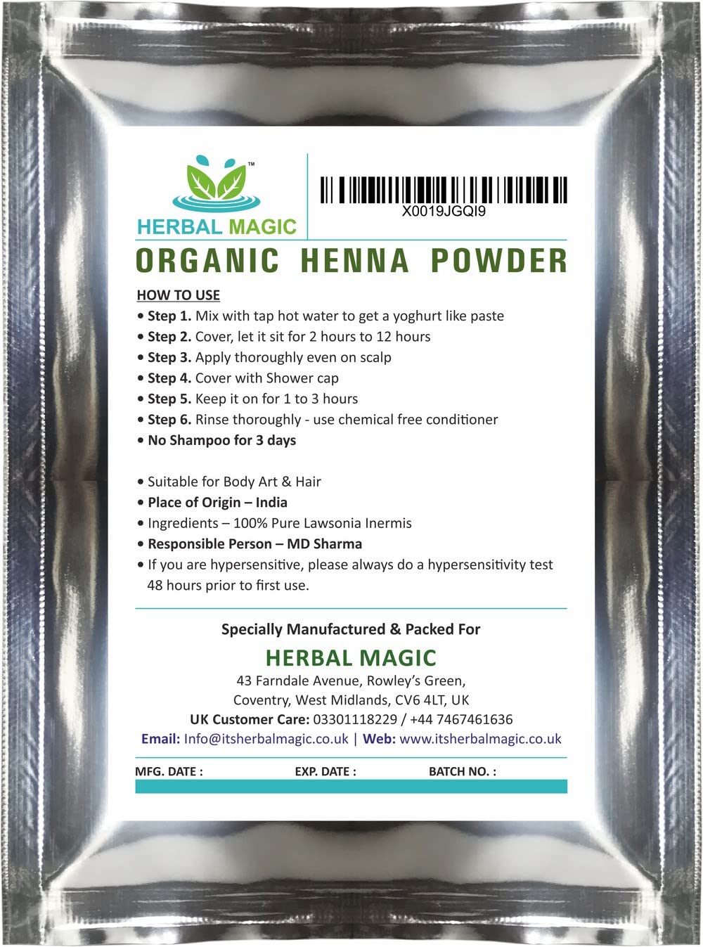 Herbal Magic Pure & Natural USDA 100g Henna Powder + 100g Indigo Power Chemical Free Hair Coloring, Natural Hair Mask Dye -Combo Pack -Premium Quality