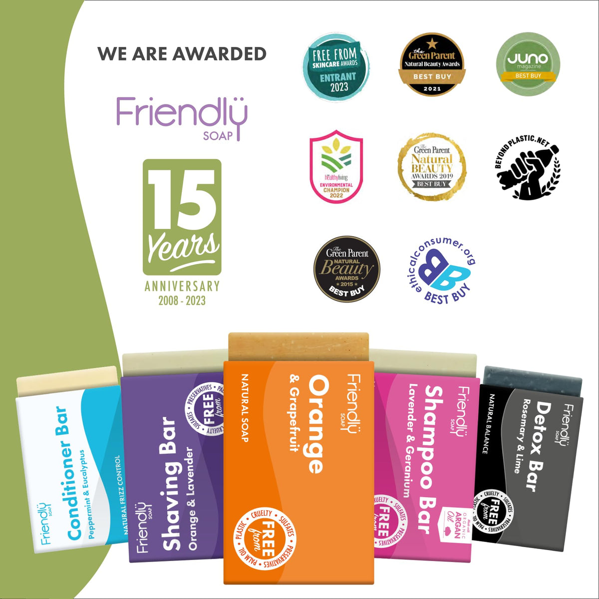 Friendly Soap - Peppermint & Eucalyptus Shampoo Bar (95g), Nourishing, Natural Healthy Shine, Moisturising, Plant-Based, Cruelty-Free, Made By Hand, No SLS or Parabens, Sustainable, Vegan