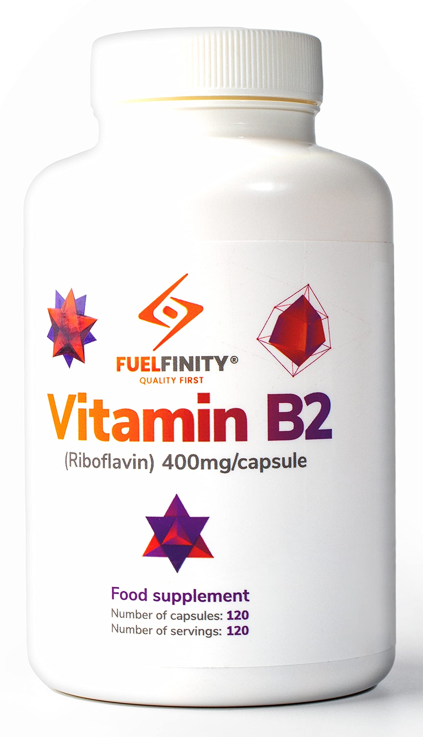 FuelFinity® - Premium Vitamin B2 Riboflavin 400mg per Capsule - 120 Days Supply - Highest Manufacturing Standards- no additives - Vegan