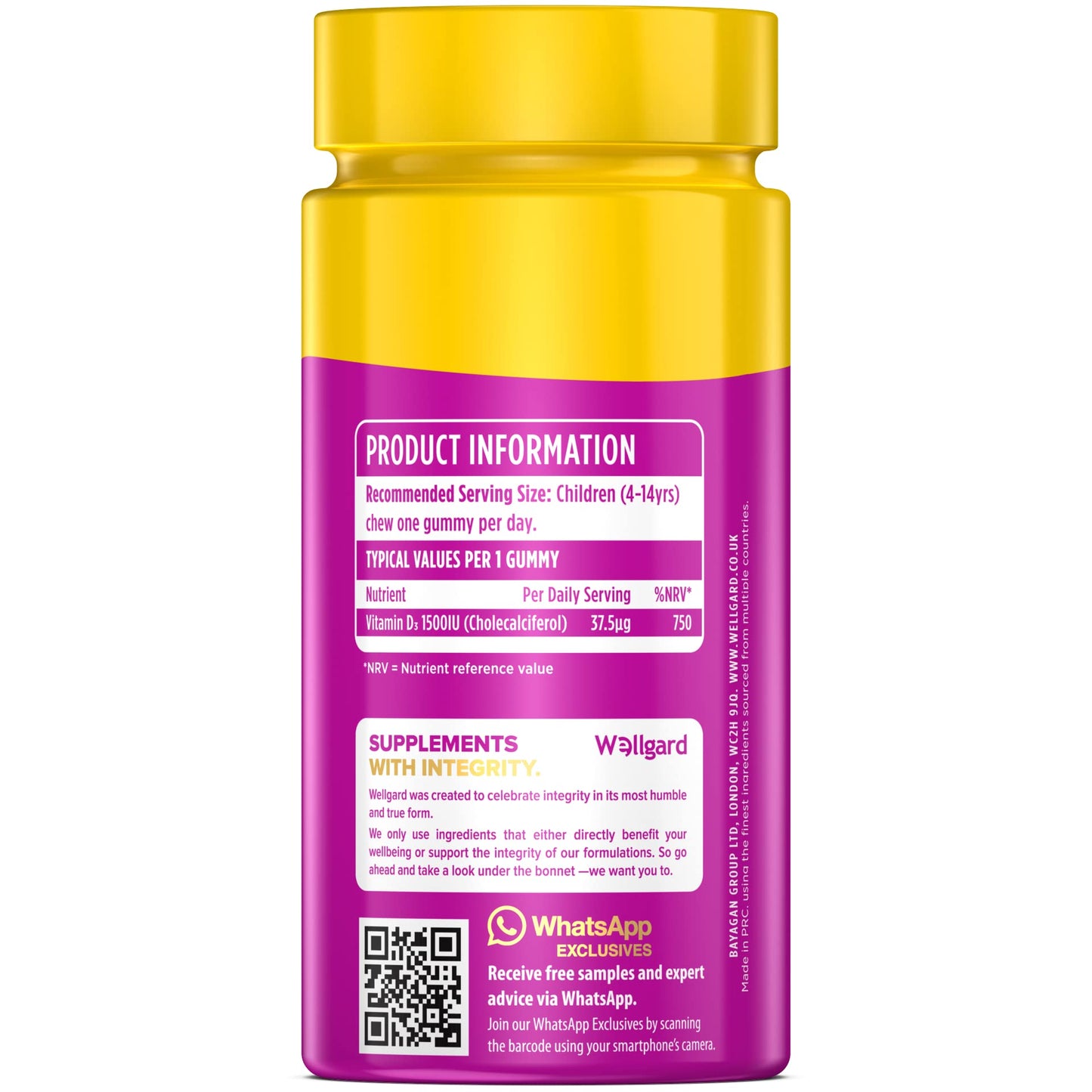 Wellgard Kids Vitamin D3 Gummies - 2 Month Supply - Vegan Chewable Vitamin D Gummies, Mixed Berry Flavour