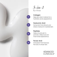 Advanced Clinicals 5-in-1 Multi Correction Anti-Aging Eye Serum with Retinol Collagen Vitamin C and Manuka Honey. For dark circles wrinkles crow's feet fine lines. Large 2oz airless tube.