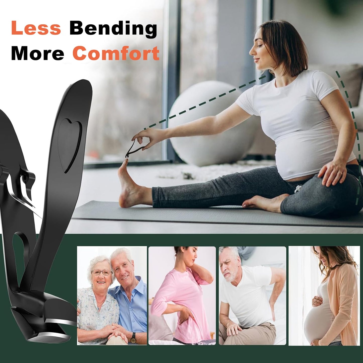 yenlk Angled Head Nail Clippers for Thick Nails, Ergonomic Toenail Clipper, Premium Steel Nail Cutter Trimmer with Catcher for Seniors/Pregnant Women, Less Bending More Comfort