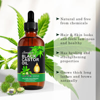 PIUSEQEW Jamaican Black Castor Oil, Organic Castor Oil 100% Pure Cold Pressed Body Massage Black Castor Oil Essential Oils for Body Face & Skin, Eyebrows Growth, Hair Nourishing, Skin Moisturizer, 120ml