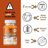 Weider Sun Bronze Gummies (40 Gums) Mango-Peach Flavour. Gummies with Beta-Carotene, Lutein, Zeaxanthin and Vitamin A. to Enhance Your Tanning and Maintain Your Skin. Sugar Free.