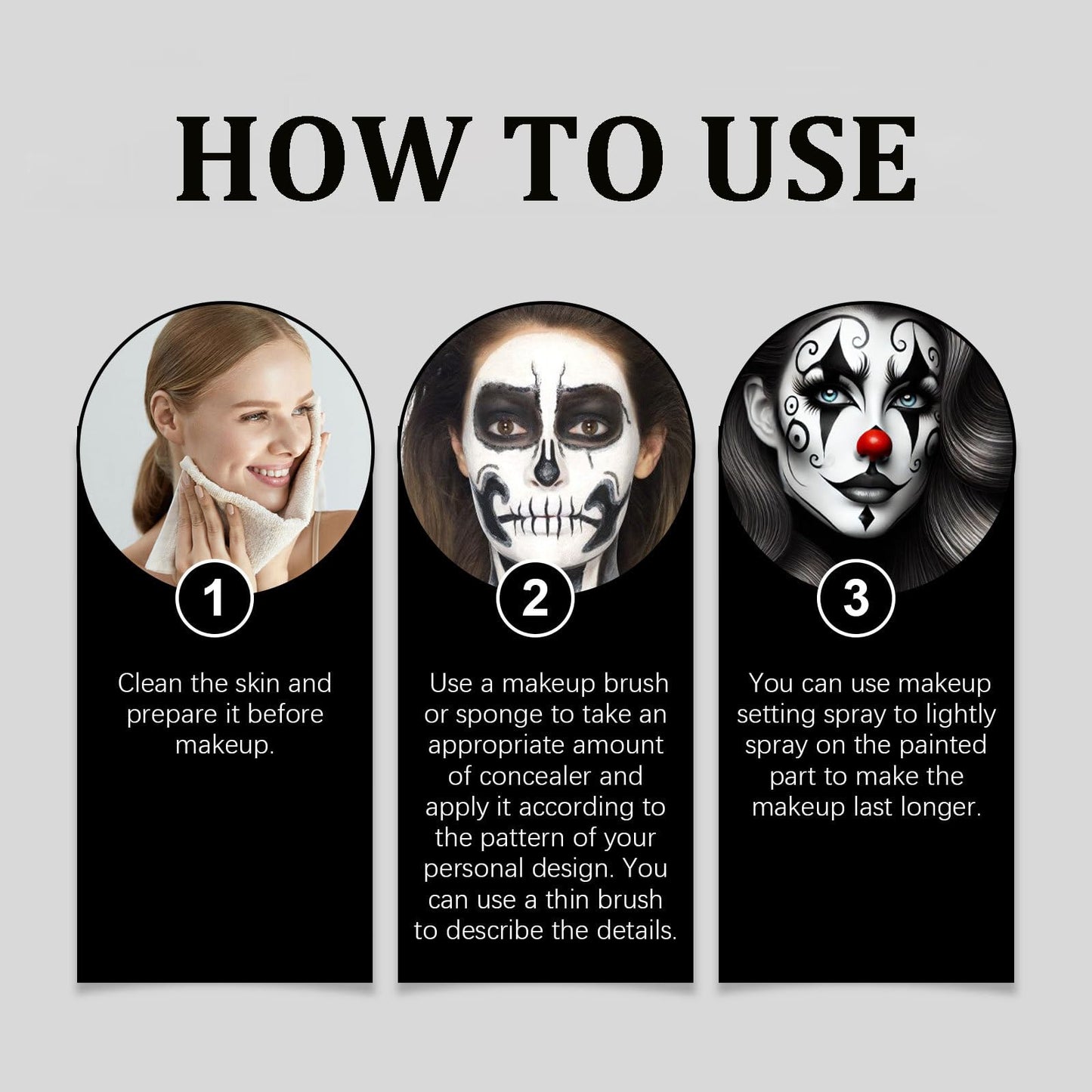 Generic Black White Red Face & body Paint, 3 Colors Clown Makeup Kit with Sponge and Brush, Halloween Cosplay Face Body Paint for Joker Devil Zombie Vampire Skeleton Special Effect Makeup and Costume Party