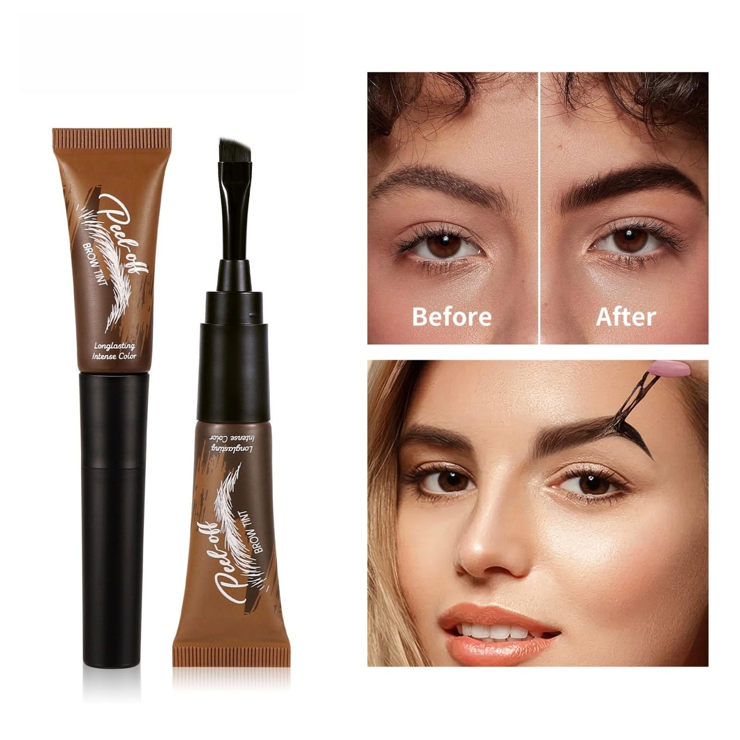 ShunJian Tat/too Eye Brow Peel Off,Peel Off Eyebrow Gel Tint,Semi-Permanent Colour Eyebrow Dye,Eye Brow Glue,Brow Gel,Waterproof & Long-Lasting,Dual-Head Design,Suitable for Everyone(02# Espresso)