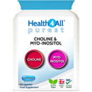 Choline & Inositol 500mg 60 Capsules, 250mg Myo Inositol Vegan Supplement for Brain Health, Mood, Memory, Liver Function & Metabolism - Made in UK by Health4All