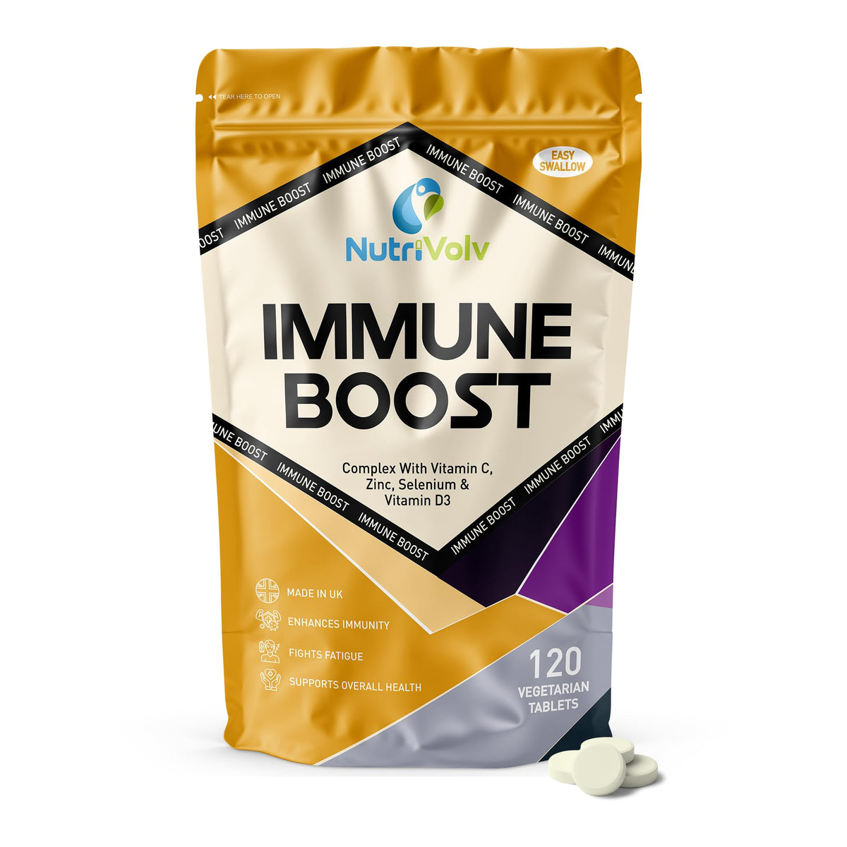 NutriVolv Immune Boost - Full of Vitamin C, D3, Zinc, and Selenium High Strength Healthcare Pills for Men and Women -120 Tablets