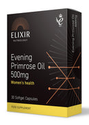 ELIXIR NUTROLOGY Evening Primrose Oil 500mg 30 Softgel Capsules – Supports Women’s Health, Rich in Gamma-Linolenic Acid (GLA), with Vitamin E for Skin Health & Antioxidant Protection.